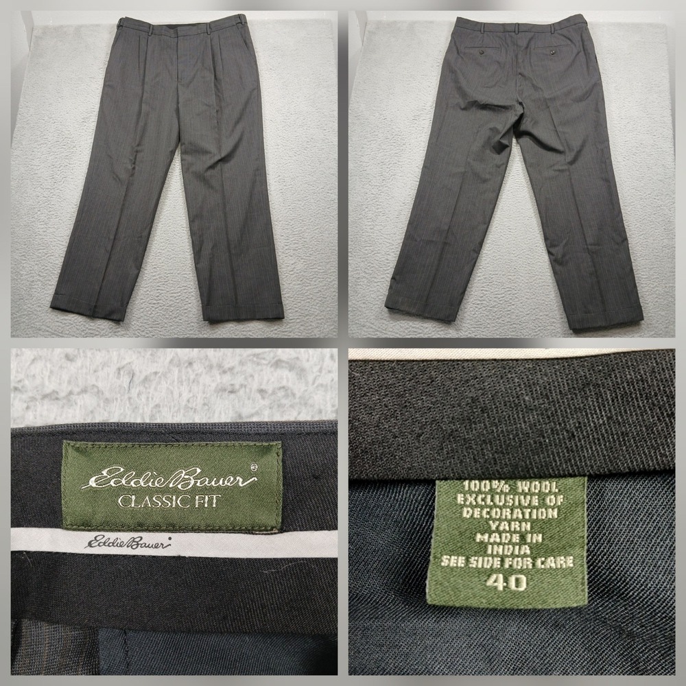 Eddie Bauer Wool Dress‎ Pants Mens 40 Gray Classic Fit Pleated